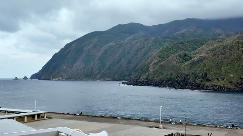 View of Sokodo Port on Hachijo Island from the passenger ship terminal