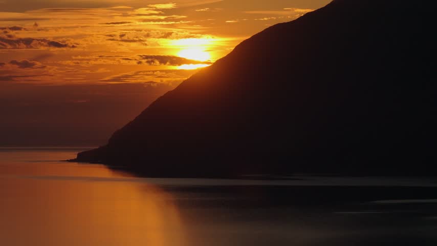 Cinematic Aerial View of Turnagain Arm and Chugach Mountains After Sunset, Alaska