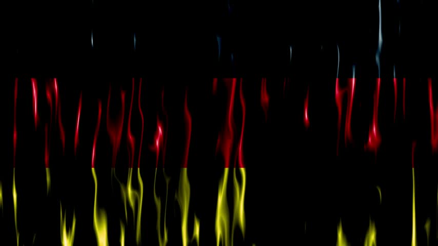 Abstract digital art of the german flag with vertical flowing fabric texture and glowing light effects on a dark background