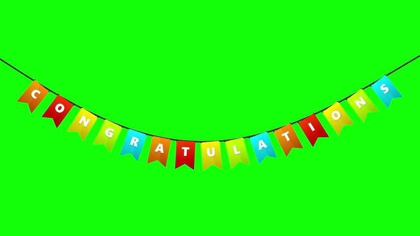 A vibrant celebration banner hangs prominently against a green screen backdrop, capturing a festive and dynamic atmosphere. The banner features bold, eye-catching designs likely meant for events, parties, or promotional displays, evoking a sense of joy and excitement. The clean background allows for seamless integration into various digital or physical settings.