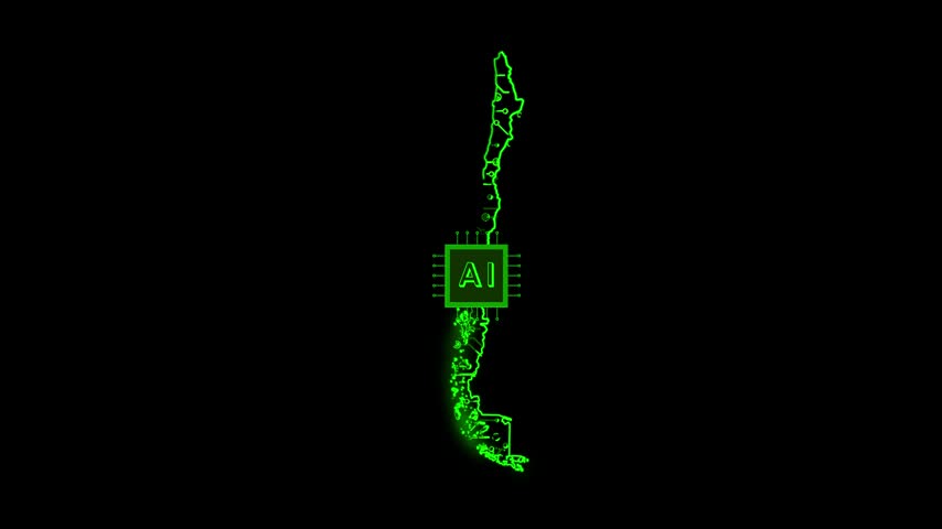 4K Resolution, 3840x2160 Pixels, Chile Country Map Chipset Technology Opener, Suitable for Tech Events, Science Programs, News and Artificial Intelligence Presentations