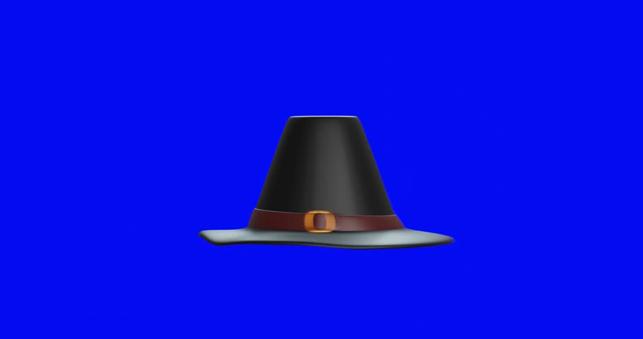 Happy thanksgiving day concept. Hat of pilgrims on blue monochrome background. 3d render video.