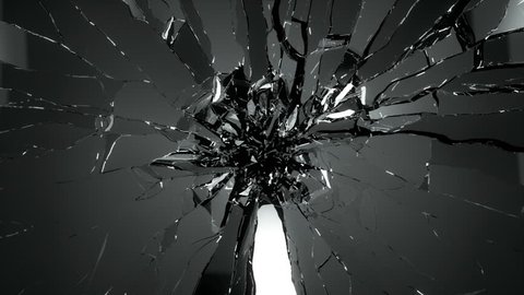 Cracked and Shattered black glass with slow motion. Alpha is included