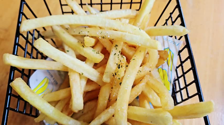 French fries served in a wire basket