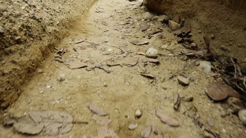 A channel eroded by water flowing from the mountains
