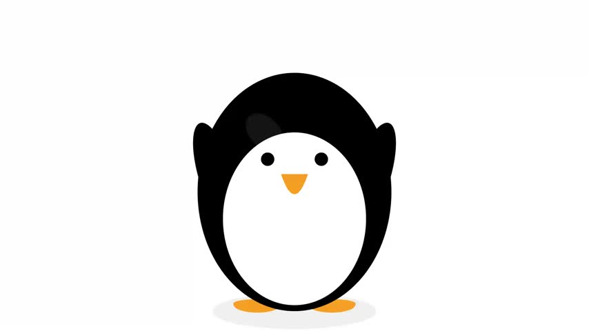 An adorable minimalist vector penguin character stands centered against pristine solid white backdrop. The charming animated animal opens dark expressive eyes playfully exhibiting joyful demeanor. Bright vibrant orange webbed feet contrast softly across smooth monochrome feathers while clean digital studio lighting enhances every simple artistic contour.