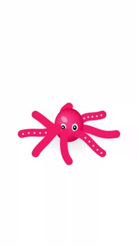 An adorable cartoon octopus featuring vibrant pink skin and white spots on its eight limbs moves gracefully against a clean blank backdrop. The playful creature displays a friendly expression while blinking large bright eyes. This minimalist vector animation creates a cheerful atmosphere suitable for whimsical educational projects or children media.