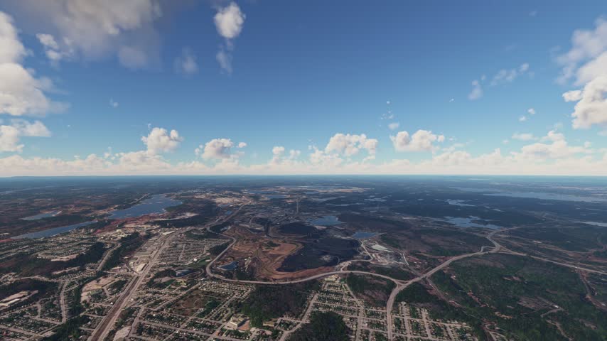 3D - Aerial drone shot of Sudbury. Canadian Shield. Ontario. Canada