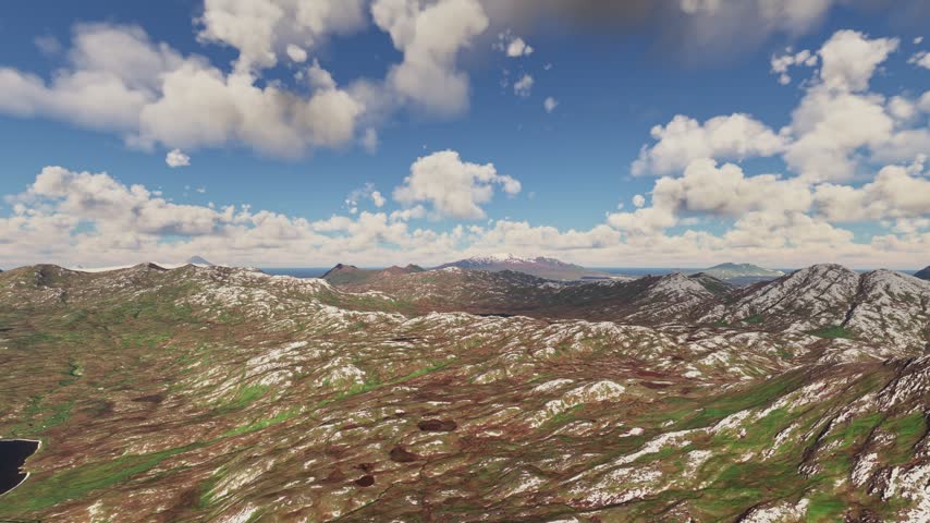 3D - Aerial drone view of the snow in Adak Island. Adak. Alaska. United States