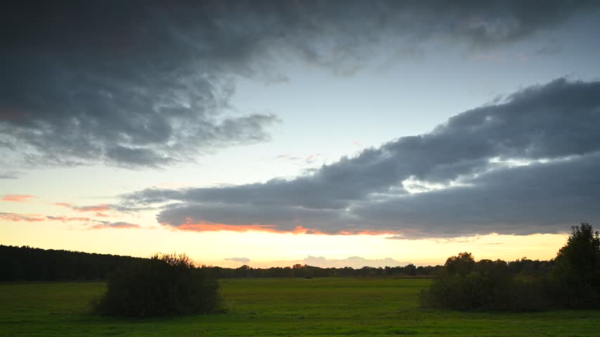 Autumn landscape, sunset sky, xsunset light, field
