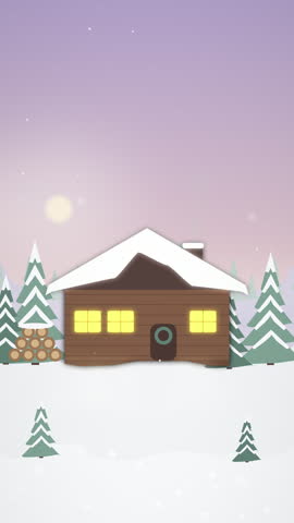 Cozy Christmas Log Cabin in the Woods at Sunset