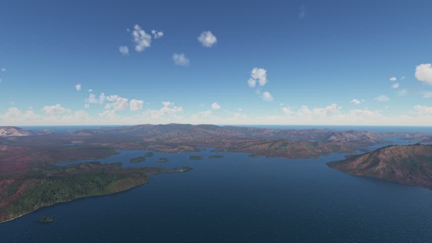 3D - Aerial drone shot of Bathurst Harbour in Southwest National Park. Tasmania. Australia