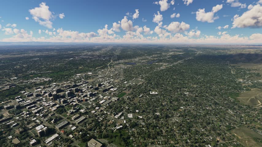 3D - Side aerial shot of Boise City. Idaho. United States