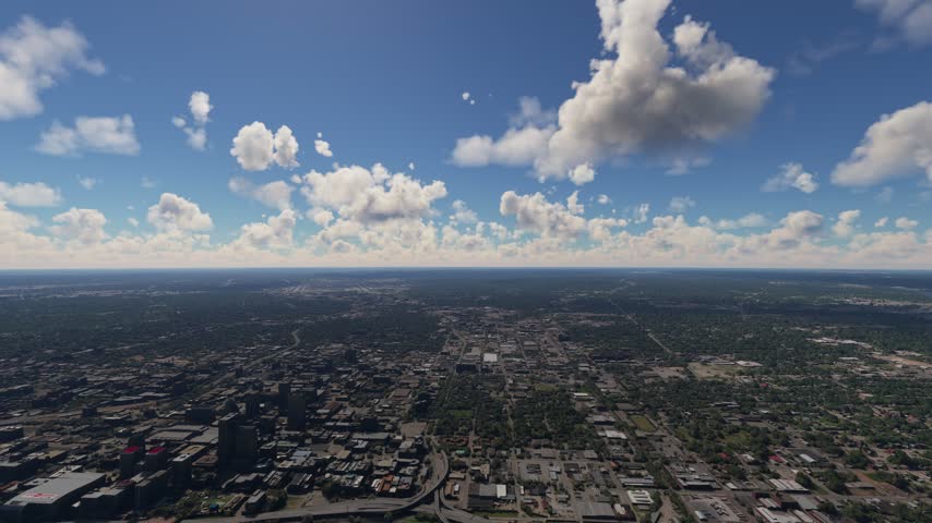 3D - Side aerial drone view of Louisville City and downtown skyline. Kentucky. United States