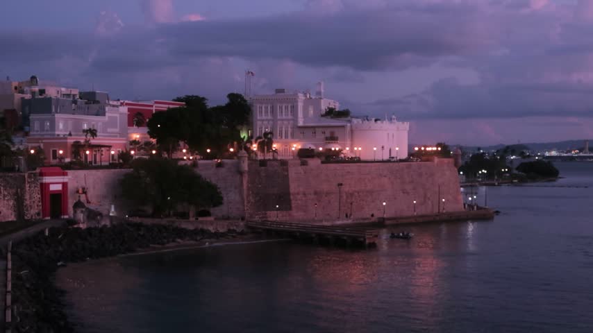 La Fortaleza and San Juan Gate Along Historic City Walls at Twilight, Puerto Rico