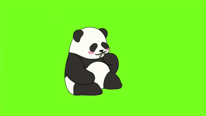 Adorable illustrated mammal sits centrally inside vibrant chroma backdrop. Charming character happily chews fresh foliage while rosy pink cheeks glow softly. Minimalist digital vector animation exhibits clean lines plus bright contrasting hues suited diverse creative projects. Smooth motion brings this cheerful scene toward radiant life effortlessly.