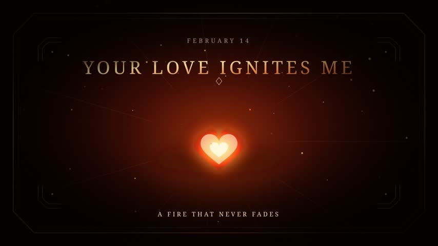 Cinematic fire heart animation for February 14 greeting card. Dark romantic Valentine