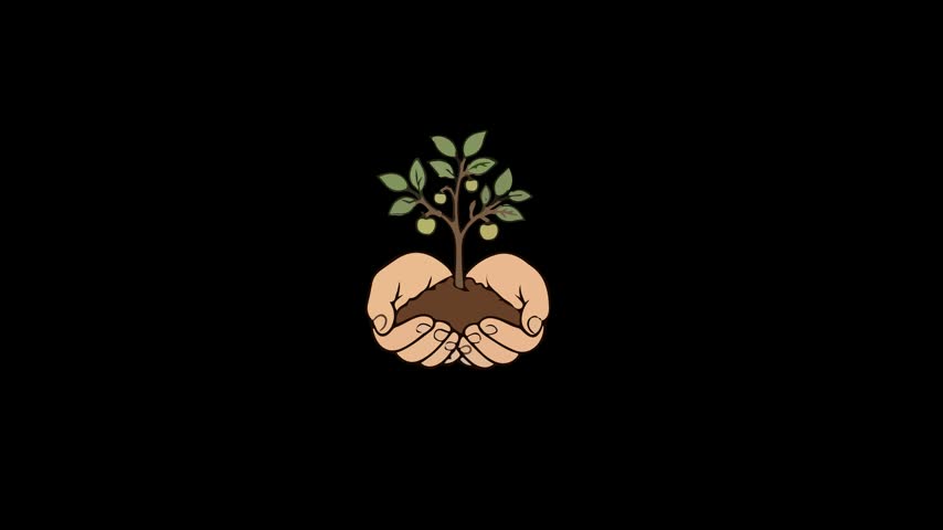 Hands Holding a Small Growing Tree Plant Icon Animation