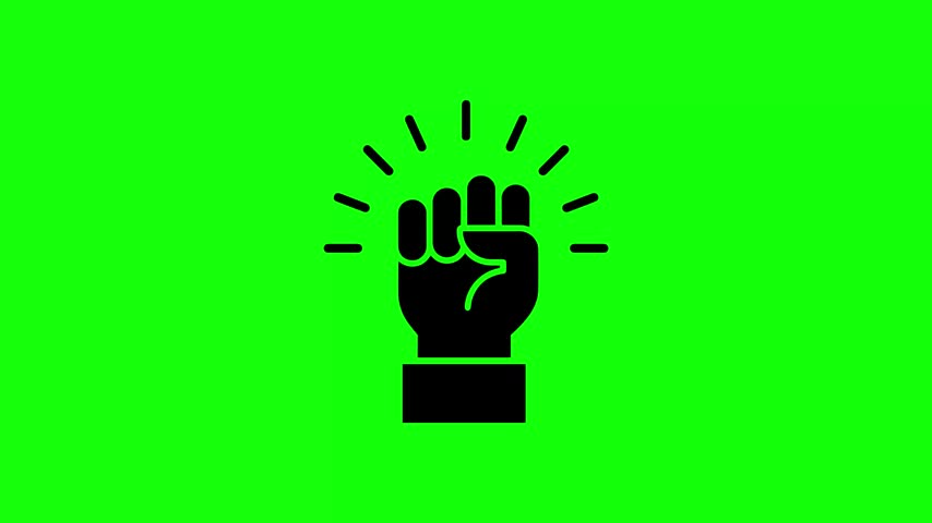 Raised Fist Power Protest Icon Loop on Chroma Key Green Screen Background