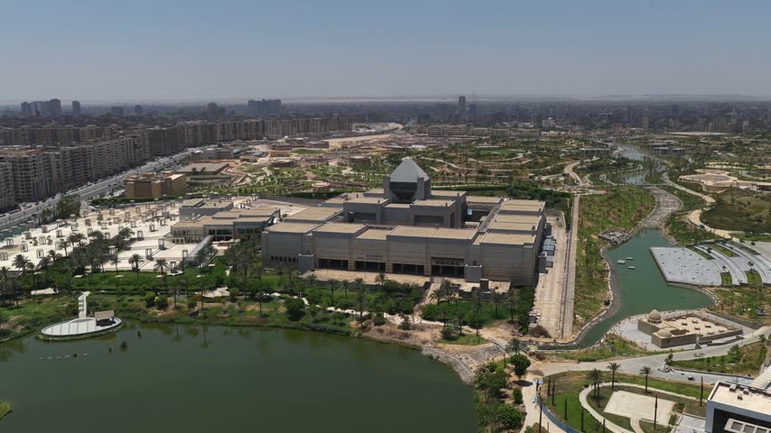 Fostat Lake Aerial Drone Shot civilization  after development, Cairo Egypt