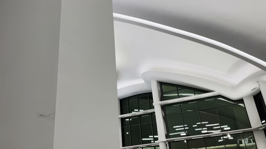 Modern architectural detail showcasing a sleek interior design structure of entrance hall in Macedonian opera building in Skopje