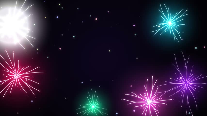 Festive fireworks display, celebration, glowing explosions, night sky background.