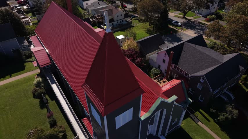 A drone glides past St. Stephen
