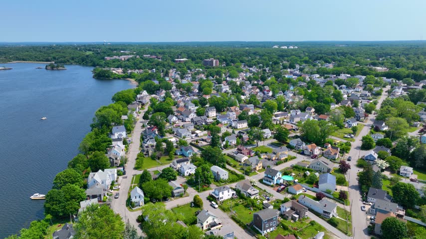 Village of Riverside aerial view in summer in city of East Providence, Rhode Island RI, USA. 