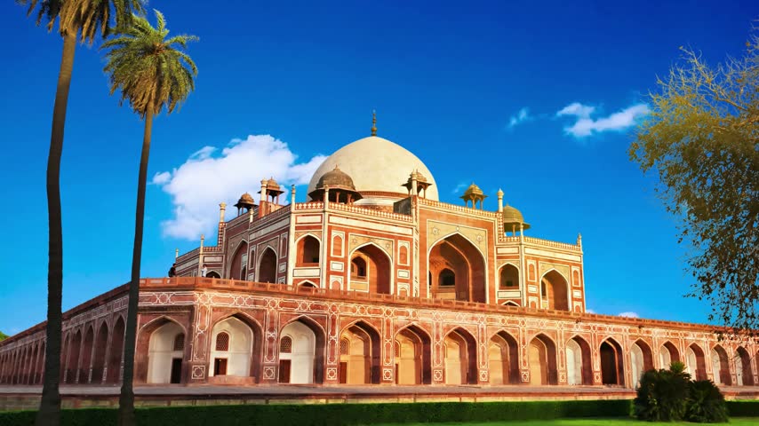 Humayun’s Tomb at sunset, view from the park, New Delhi, IndiaDELHI, INDIA  an afternoon shot of humayun