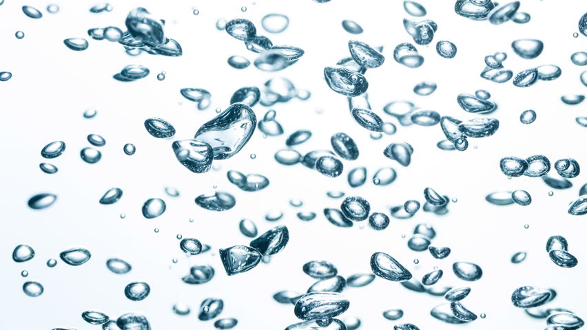 Air bubbles rising underwater, white background