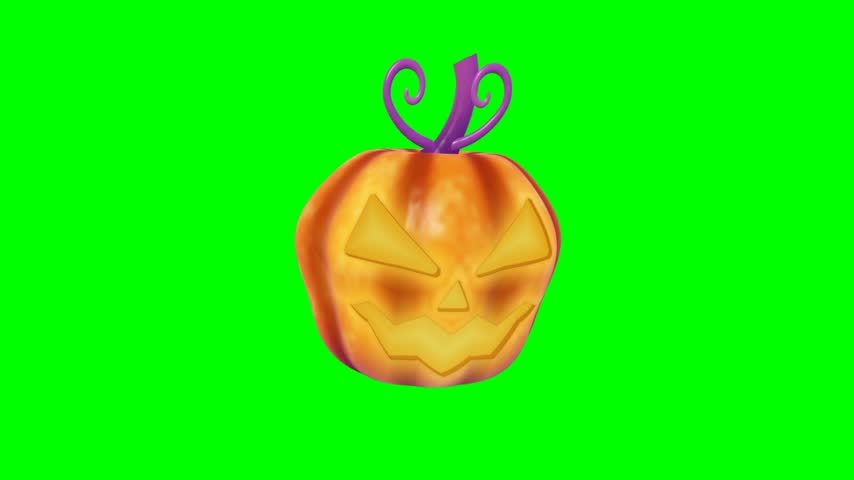 3D Spooky Cartoon Jack O Lantern Pumpkin Jelly Bounce Loop - Green Screen   