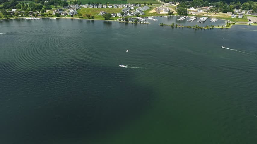 Drone View of Lake Lawn Lakeside Resort, Delavan Wisconsin USA, Green Landscape in Summer Season