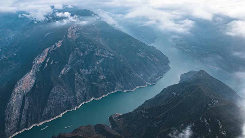 4K Aerial Spectacular Top of Three Gorges Qutang Gorge Panorama Time Lapse