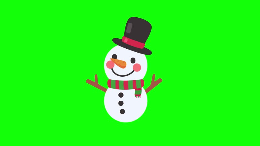 Cute smiling snowman illustration for Christmas and winter season with chroma key background