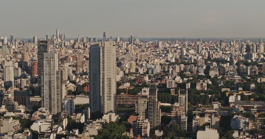 Buenos Aires Argentina Aerial v6 zoomed flyover above Palermo high-rises and green spaces toward Recoleta and downtown Buenos Aires - Shot with 5k Camera - Dec 31st 2025