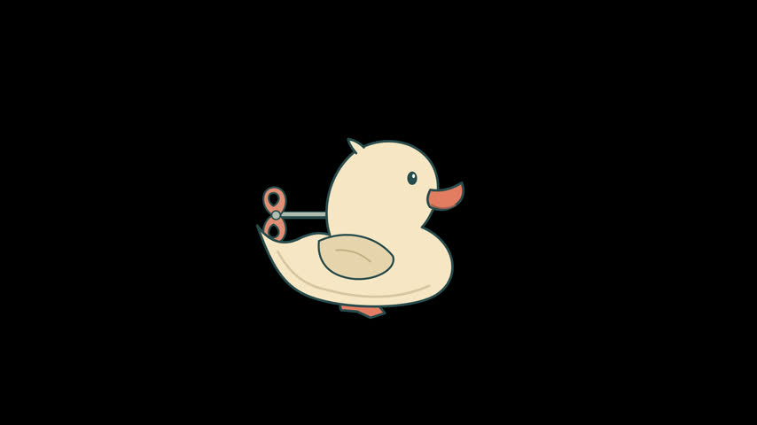 Cute wind-up duck toy with a winding key on a black background
