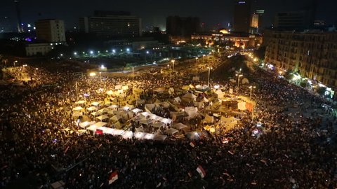 CAIRO, EGYPT - 2013: Demonstrations go on into the night in Cairo, Egypt