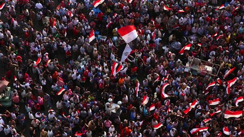 CAIRO, EGYPT - 2013: Overhead view of protestors in Cairo, Egypt