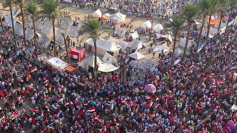 CAIRO, EGYPT - 2013: Overhead view of protestors in Cairo, Egypt.