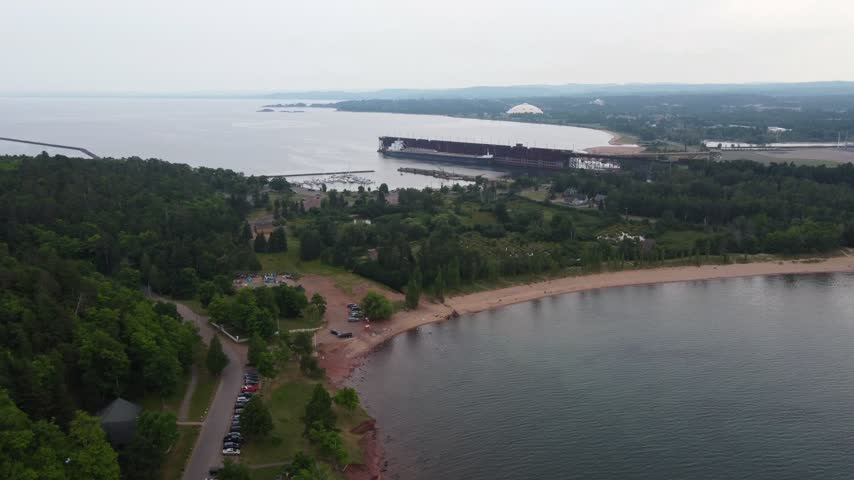 Approach Ore Dock Aerial just outside Presque Isle Park in Marquette Michigan. Beautiful landscape on the shores of Lake Superior.