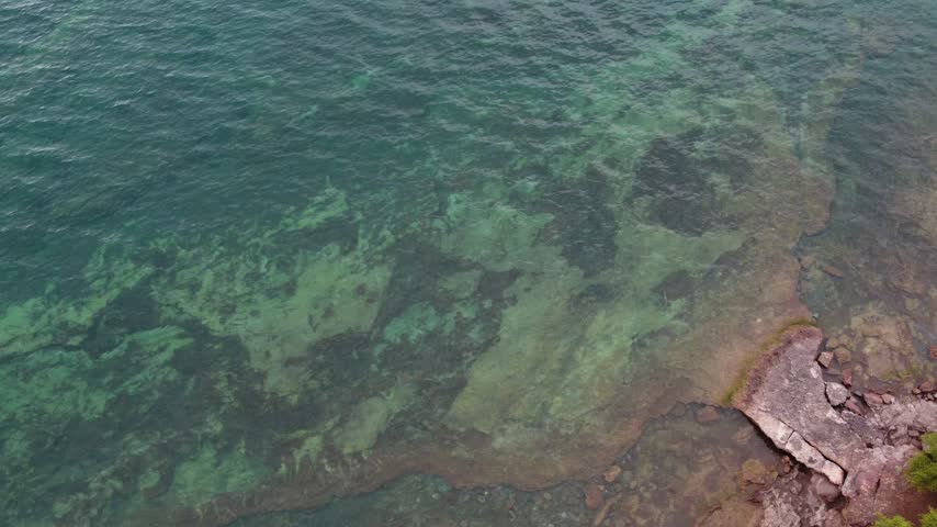Right to Left Aerial just outside Presque Isle Park in Marquette Michigan. Beautiful landscape on the shores of Lake Superior.