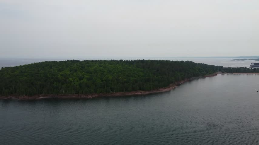 Rising Island Aerial just outside Presque Isle Park in Marquette Michigan. Beautiful landscape on the shores of Lake Superior.