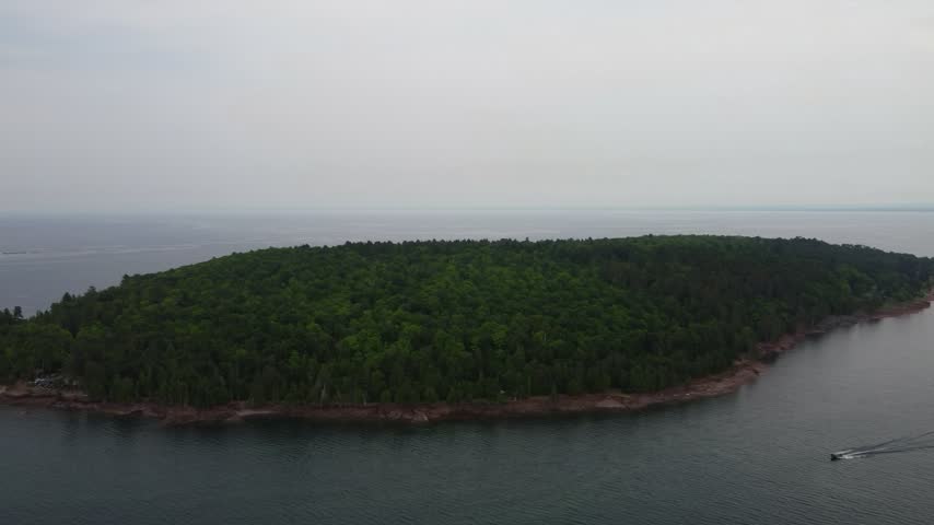 High Island Aerial just outside Presque Isle Park in Marquette Michigan. Beautiful landscape on the shores of Lake Superior.