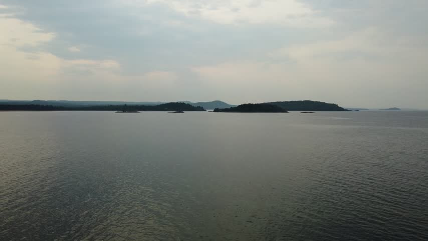 Dramatic Aerial just outside Presque Isle Park in Marquette Michigan. Beautiful landscape on the shores of Lake Superior.