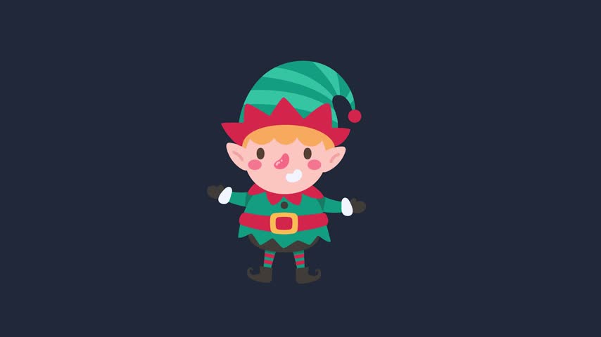 Cute cartoon Christmas elf character illustration smiling happily in festive holiday costume