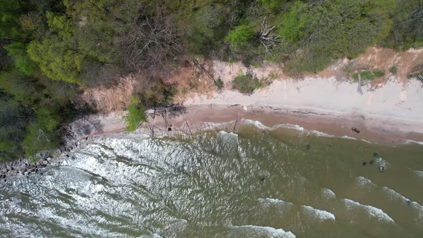 
Left to Right Beach Aerial of Silver Creek Park in Manitowoc Wisconsin on the Shore of Lake Michigan