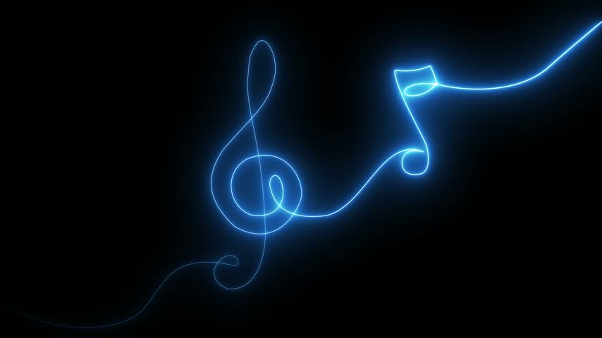 Continuous music line art note vector sketch illustration. Abstract music notes song sound concept background outline icon art one sheet.Vector illustration transparent motion black background