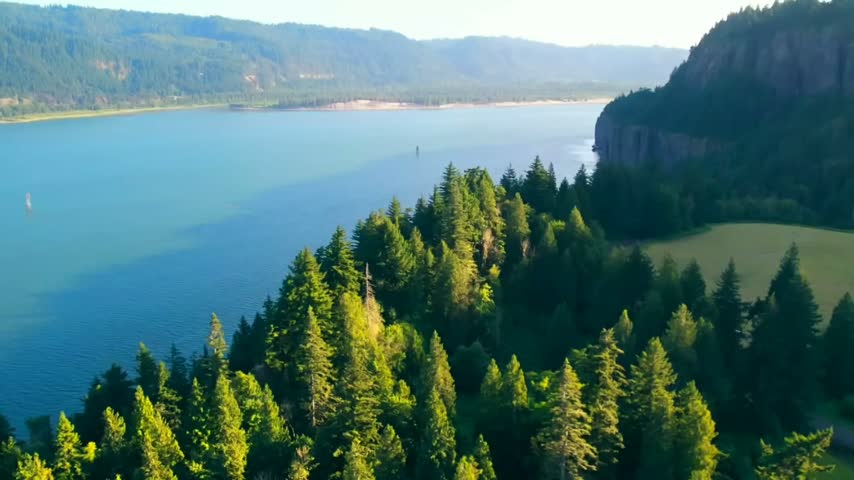 Scenic Blue Lake Surrounded by Lush Green Forest and Mountain Cliffs