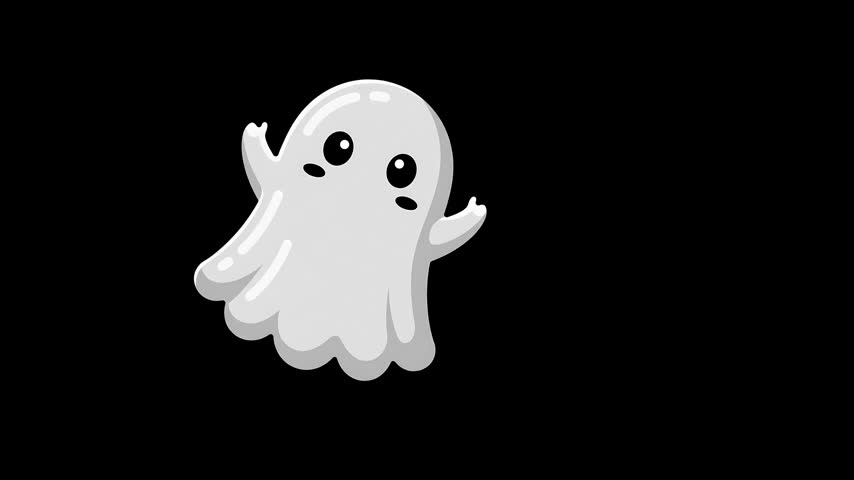 Animation vector illustration of a cute white floating ghost character waving hands for Halloween.