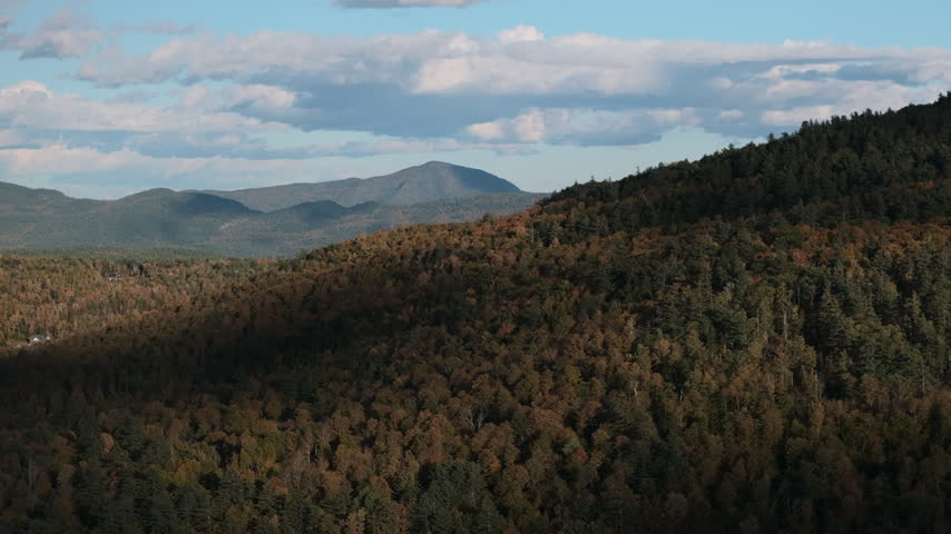 Aerial view of the Adirondack Mountains on an autumn day